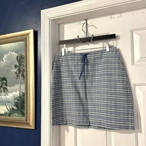 Women Boston Proper Blue Plaid Tie Top Cotton & Linen Skirt Size 8